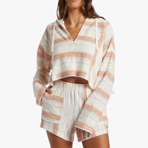 ROXY “Todos Santos” striped hooded poncho beach boho hippie coverup top XS S